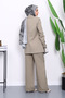 Khaki Buttoned Jacket and Pants Set - 4