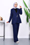 Navy Blue Buttoned Jacket and Pants Set - 2