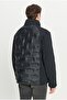 Standard Fit Regular Cut Mock Neck Side Pockets Casual Black Coat - 7