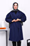 Navy Blue Double Breasted Collar Belted Trench Coat - 3