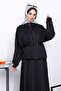 Black Waist Detailed Jacket Skirted Scuba Suit - 3