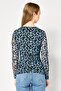 Women Round Neck Long Sleeve Allover Print Top, Multicolor - 4