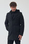 Men's Anthracite Color Slim Fit Zippered Half Quilted Hooded Cashmere Coat - 5