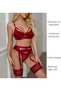 Women Lingerie Sets with Garter Belt 4 Pieces Lace Teddy Babydoll Bodysuit MG06 - 4