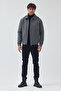 Men's Gray Color Slim Fit Zippered Quilted Cashmere Coat