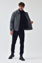 Men's Gray Color Slim Fit Zippered Quilted Cashmere Coat - 2