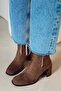 Timeless Blunt Toe Heeled Zippered Women's Boots Bootie Brown Suede - 5