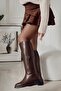 Sailor Flat Bottom Buckle Zipper Riding Boots Women's Shoes Brown - 3