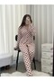 Women's Patterned Berlin Ribbed Knit Pajama Set with Underwear - 5