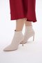 Beige Skin Stretch 8.5 cm Thin Heel Pointed Toe Women's Short Boots - 6
