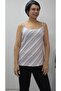 Blue Cream Latte Striped Rope Strap Combed Viscose T-Shirt - 2