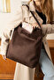 Bitter Brown Large Size Buckle Detailed Suede Luxury Shoulder Bag - 4