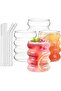 Clear Glass Coffee Cups Set of 4 – 13.5oz Soda, Milkshake, Juice Cups with Straw
