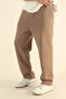 Men's Brown Baggy Winter Wool-Lined Puff Fabric Wide-Leg Sweatpants