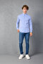 Cobalt - White Striped Cotton Lycra Slim Fit Men's Shirt - 6
