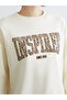 Beige Text Printed Oversized Women's Sweatshirt - 3