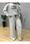    Women's Long Sleeve Nope Printed Ribbed Waist Double Suit - 3