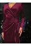 Women's Long Sleeve Double Breasted Collar Side Gathered Midi Velvet Dress - 3