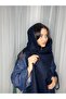 Pasta-Style Fringed Thick Winter Navy Blue Wool Scarf & Shawl - 3