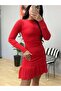 Women's Crew Neck Long Sleeve Ruffled Hem Knitwear (polyenite) Mini Dress - 2