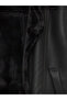 Black Biker Collar Women's Leather Look Coat - 6
