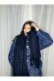 Pasta-Style Fringed Thick Winter Navy Blue Wool Scarf & Shawl - 4