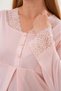 Women's Powder Shawl Collar Lace Detailed Long Sleeve Special Design Maternity Pajama Set - 4