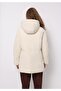 Regular Fit Hooded Zippered Lined Detachable Hooded Women's Ecru Coat - 2