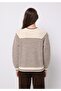 Regular Fit Round Neck Striped Women's Beige Sweater - 2