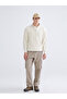 Beige Zippered Stand Collar Men's Knitwear Sweater - 2