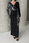 Black Gold Patterned Double-Breasted Long Evening Dress - 7