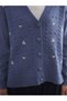 Blue V-Neck Floral Embroidered Women's Knitwear Cardigan - 3