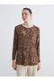 Alita City with a Difference in Color, Lcw Grace Mixed Patterned Oval Neck Long Sleeve Women's Blouse