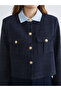 Lcwaikiki Classicnavy Blue Shirt Collar Women Tweed Jacket - 3