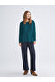 Two Mt Shop Quality Lcw Everyday Green Combed Cotton Plain Oversize Long Sleeve Women's T-Shirt - 3