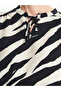 Black Tie Collar Patterned Long Sleeve Women's Blouse - 3