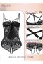 Sweet Lingerie Lace One-Piece Underwear for Women Uniform Bowknot Bodysuit Sleepwear Black