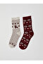 Beige Christmas Themed Women's Home Socks 2-Pack