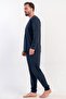 Men's Navy Blue Long Sleeve Crew Neck Combed Cotton Pajama Set C7T5N0405 - 3