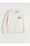 Lcw Kids Ecru Crew Neck Floral Girls' Sweatshirt