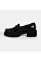 Women's Black Leather Loafer with Metal Buckle Detail - 3