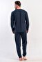 Men's Navy Blue Long Sleeve Crew Neck Combed Cotton Pajama Set C7T5N0405 - 4