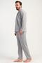 Men's Grey Color Front Buttoned Long Sleeve Shirt Collar Jacquard Pajama Set C7T0N0105 - 3
