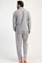 Men's Grey Color Front Buttoned Long Sleeve Shirt Collar Jacquard Pajama Set C7T0N0105 - 4