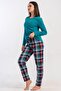 Women's Silver Pine Color Long Sleeve Crew Neck Plaid Bottom Interlock Pajama Set C4T2N2305 - 3