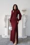 Long Knit Dress with Burgundy Belt Detail