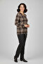 Women's Plus Size Stretch Fabric Crew Neck Checked Skirt Gatherable Soft Sweater Mother Blouse