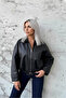 Women's Black Zipper Closure Oversized Faux Leather Jacket Hzl25W-Bd110561 - 2