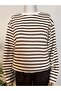 Brown Beige Striped Basic Sweatshirt - 4