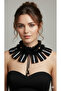 Women's Black Ruffled Choker Necklace – Trendy Neck Accessory with Ribbon and Tassel Detail - 2